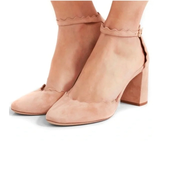 Chloe Pink Scalloped Heels - Picture 1 of 13
